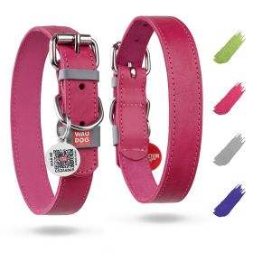 Long Lasting Leather Dog Collar, Adjustable, Pink Col