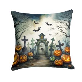 Graveyard Spooky Halloween Throw Pillow Machine Washable, Indoor Outdoor Decorative Pillow for Couch, Bed or Patio, 14Hx14W