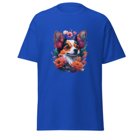 T-shirt flower dog design merchyprint dog lovers (Color: Blue, size: Xl)