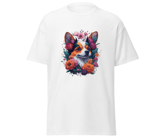 T-shirt flower dog design merchyprint dog lovers (Color: White, size: 2Xl)