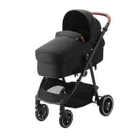 VEVOR Standard Baby Stroller, Infant Toddler Stroller with Bassinet, 3rd-Gear Adjustable Backrest & Foldable & Reversible Seat (Baby Stroller Type: Seat Converted to Cradle, Color: Black)