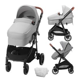 VEVOR Standard Baby Stroller, Infant Toddler Stroller with Bassinet, 3rd-Gear Adjustable Backrest & Foldable & Reversible Seat (Baby Stroller Type: Seat Converted to Cradle, Color: Light Gray)